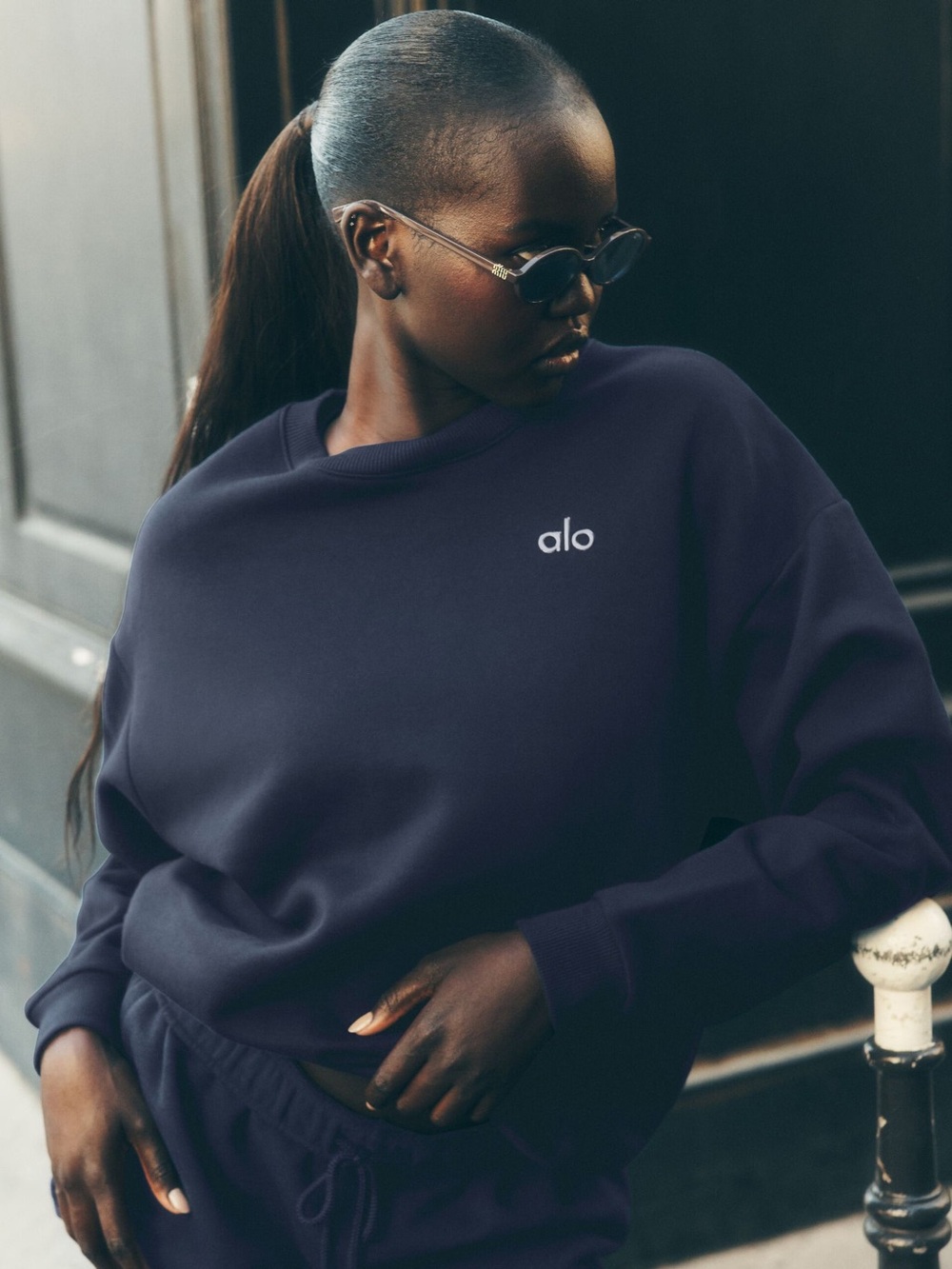 ALO Yoga Navy Logo Pullover Sweatshirt